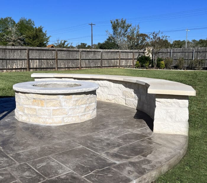 Firepit Area with a Stamp and Stain concrete patio in Bryan, Texas