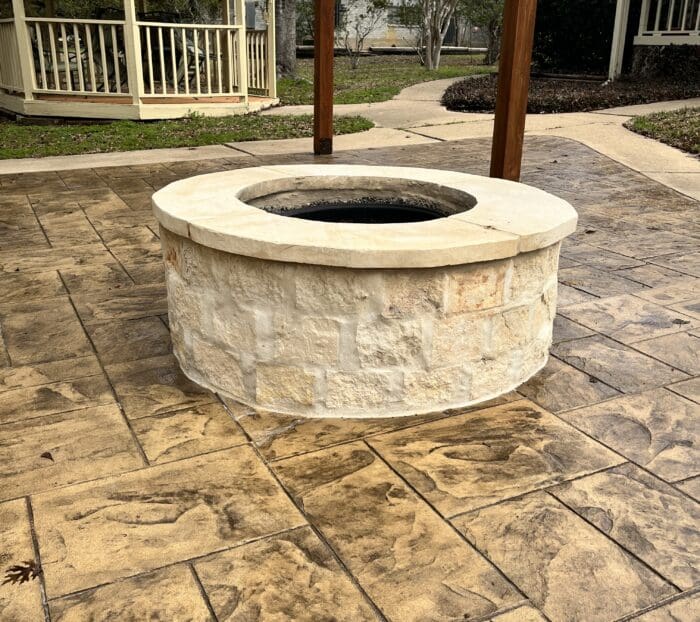 Concrete Patio with a Paver Stamp and Stain in College Station, Texas