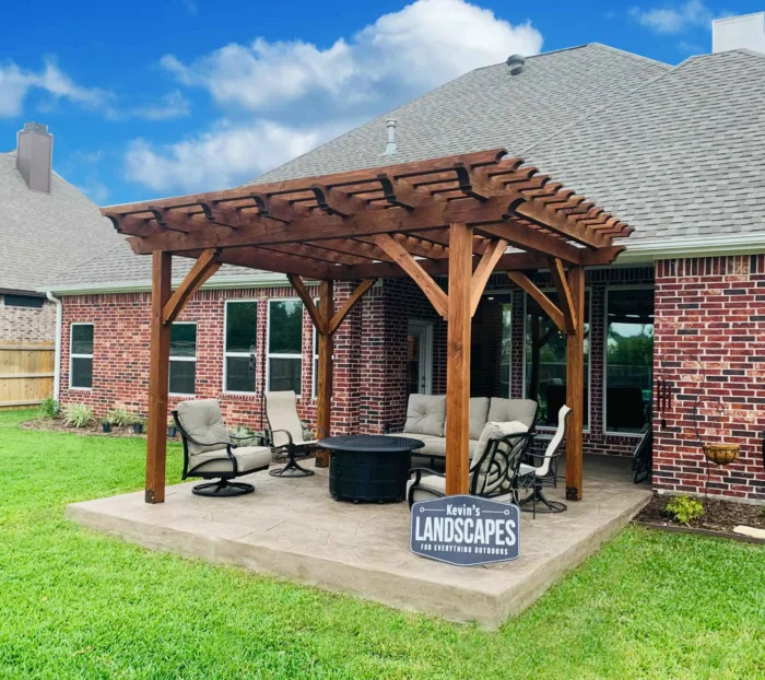 Stamped and Stained Concrete Patio with a Fire Pit in College Station, Texas