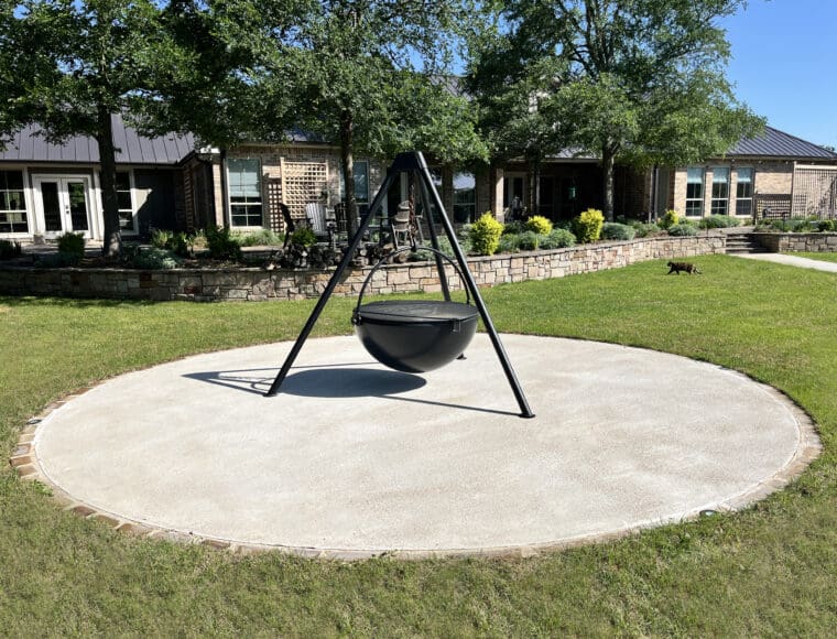 Concrete Fire Pit Space with a Brick Border in College Station, Texas and Bryan, Texas